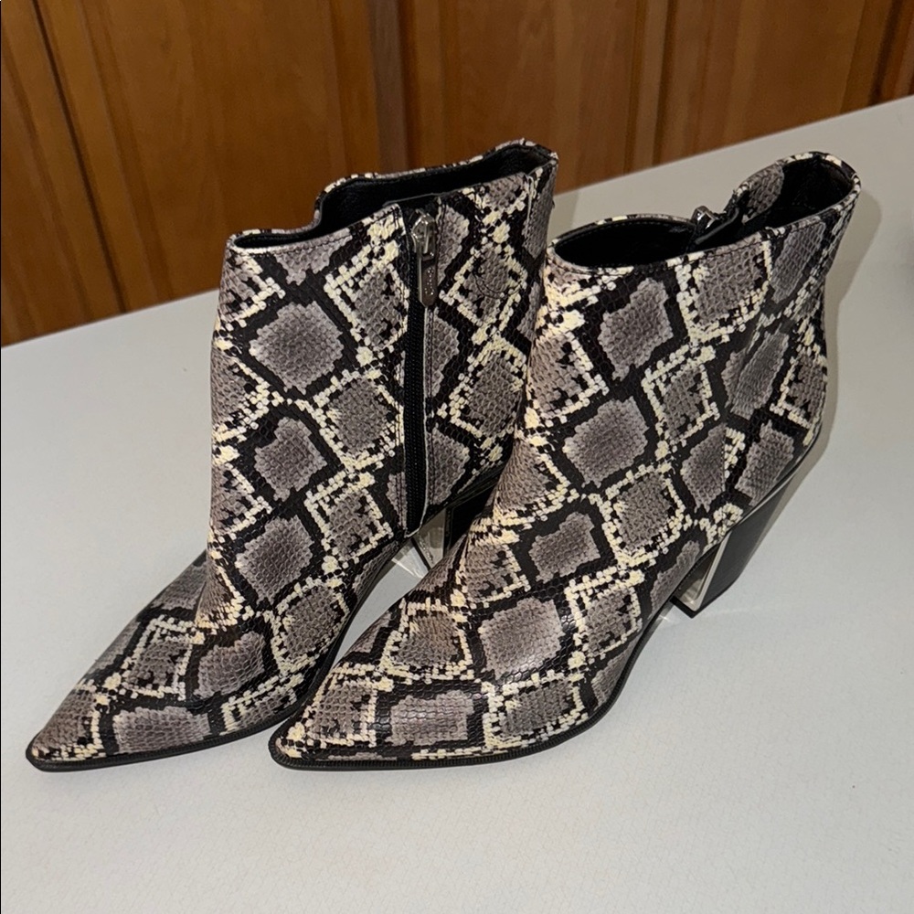 Circus by Sam Edelman Black and Gray Ankle Booties with Snakeskin Texture